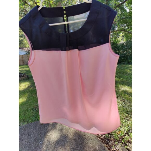 New York & Co Black Pink Color Block Cap Sleeve Pleated Blouse Top M NWT - Picture 1 of 9